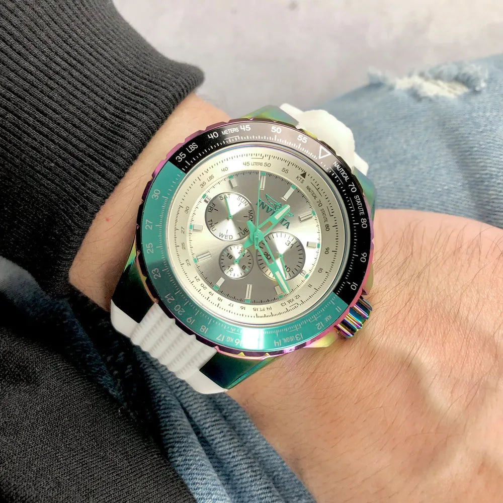 Reloj para hombre Invicta Aviator 44611 iridiscente con correa blanca